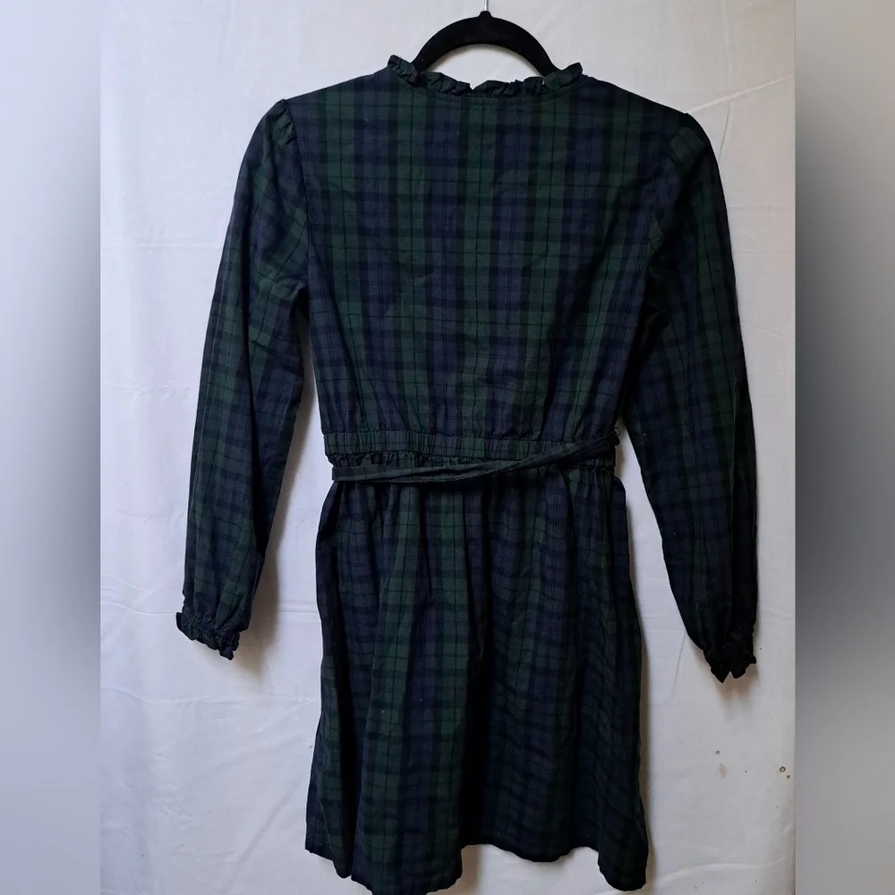 Crewcuts Girls Black Watch Plaid Ruffle Dress Green Navy Tartan Size 14